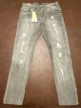Reason Brand Mens 36x32 Gray Distressed Skinny Jeans NWT